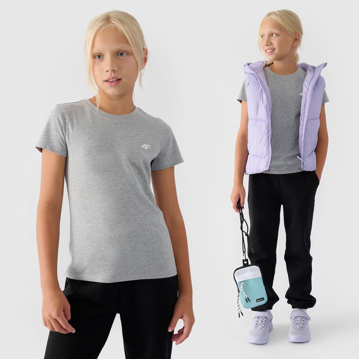 Koszulka Dziewczęca 4F T-shirt Z Logo Bawełna Regular Szary 4FJWMM00TTSHF1658 122