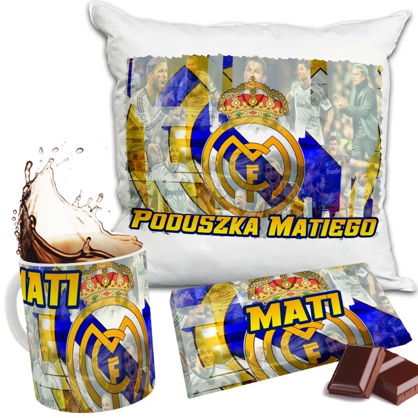 Zestaw REAL MADRID CR7 Kubek + Poduszka + Czekolada + Imię Prezent Nadruk