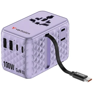 Verbatim Adapter podróżny EU/UK/US GaN 2xUSB-C/2xUSB-A/1xUSB-C PD 100W fioletowy 30193 - Powerbanki Verbatim Adapter podróżny EU/UK/US GaN 2xUSB-C/2xUSB-A/1xUSB-C PD 100W fioletowy 30193 - Powerbanki - miniaturka - grafika 1