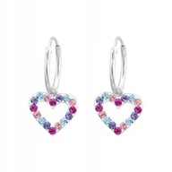 Biżuteria dla dzieci - Srebrne Kolczyki wiszące KOLOROWE SERCE 925 - miniaturka - grafika 1