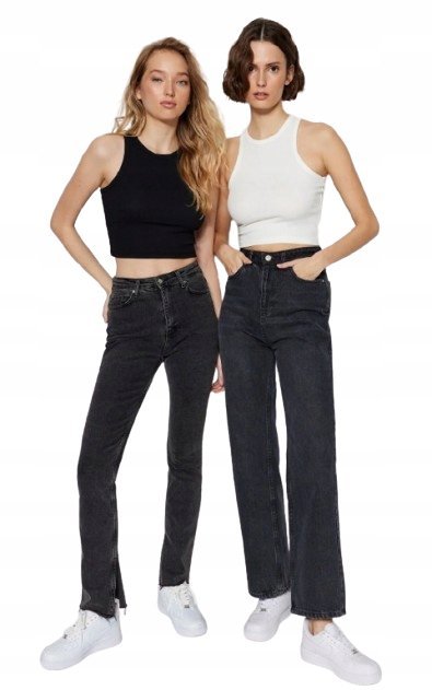 TRENDYOL 2 PAK CZARNY I BIAŁY KRÓTKI TOP NA RAMIĄCZKACH GŁADKI 36 5AA