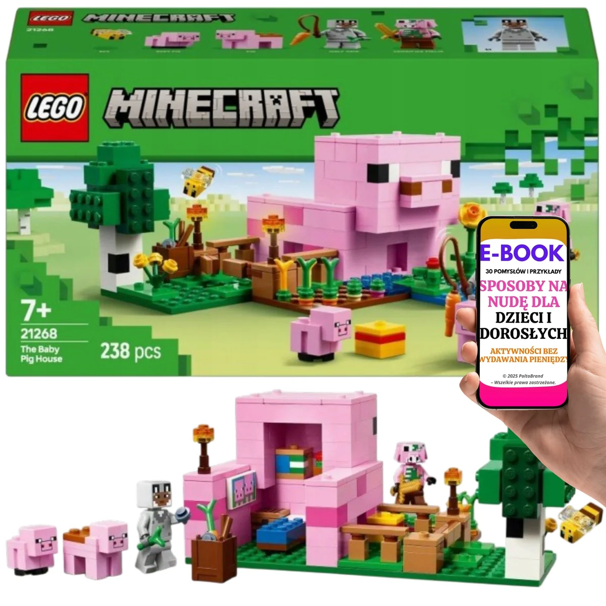 LEGO Minecraft Świnka Dom 21268 • 238 klocków • biom leśny z ogródkiem