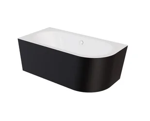 Wanna narożna lewa Besco Avita A-line 160x75 cm czarny mat syfon chrom z napełnieniem przez przelew WAA-16AMLN - Wanny - miniaturka - grafika 1