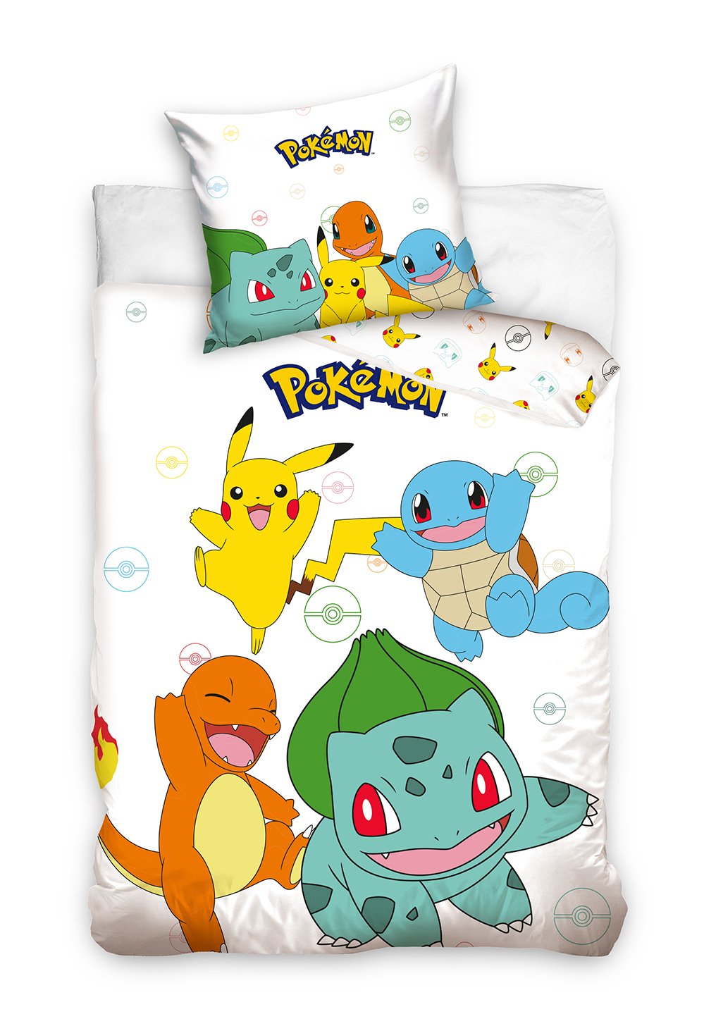 Pościel bawełniana Pokemon 140x200 cm Pikachu Charmander Squirtle Bulbasaur