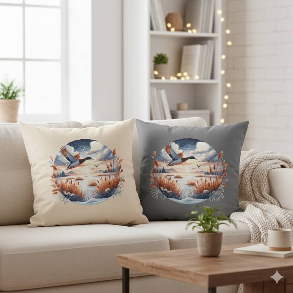 Haft krzyżykowy - Poszewka na poduszkę z nadrukiem haftu - Zimowy lot Coricamo