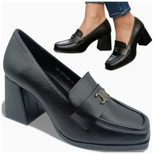 Damskie Półbuty na Obcasie Eleganckie Wygodne Mokasyny Czarne Potocki 39 - Półbuty damskie Damskie Półbuty na Obcasie Eleganckie Wygodne Mokasyny Czarne Potocki 39 - Półbuty damskie - miniaturka - grafika 1