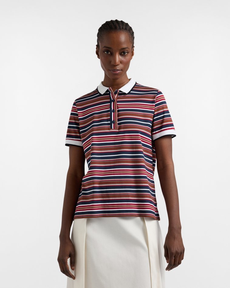 polo in jersey con righe damskie niebieski