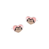 Kolczyki - Kolczyki srebrne 925 z emalią Kotek Pusheen Serduszko dla małej damy PREZENT - miniaturka - grafika 1