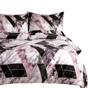 Pościel - Pościel bawełniana 180x200 satyna BAWEŁNA czarno różowy geometryczny marmur - miniaturka - grafika 1