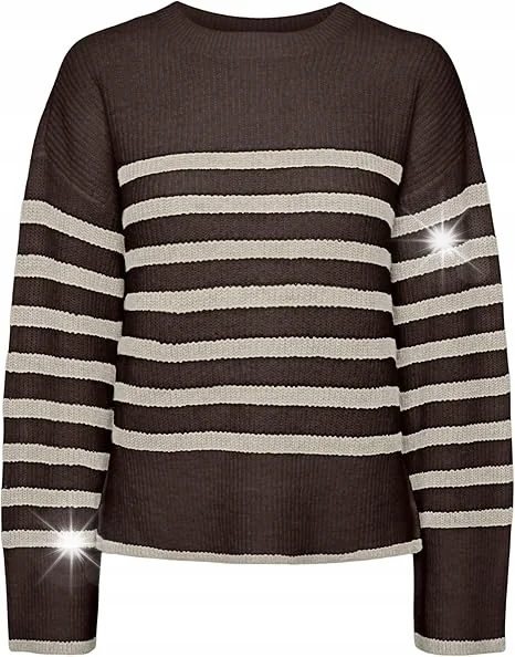 SWETER DAMSKI W PASKI Z DŁUGIM RĘKAWEM BRĄZOWO-BEŻOWY CIEPŁY ROZMIAR M