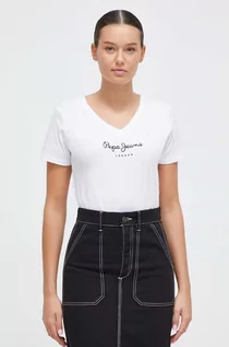 Koszulki sportowe damskie - Pepe Jeans t-shirt bawełniany damski kolor biały - grafika 1