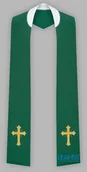 Szaty liturgiczne - Zielona stuła haftowana - szeroka jednostronna Wzór Krzyż - miniaturka - grafika 1