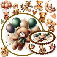 Batoniki - OPŁATEK NA TORT PLUSZOWY MIŚ + TEKST + POSTACIE JADALNA DEKORACJA - miniaturka - grafika 1