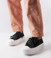 Trampki damskie - Czarne materiałowe trampki na platformie Mallus-39 - miniaturka - grafika 1