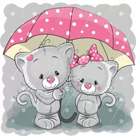 Naklejki na ścianę - Naklejka na ścianę dla dzieci Kotki z parasolem, 70x70 cm - miniaturka - grafika 1