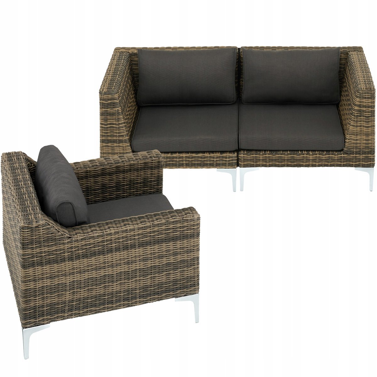 Modułowy zestaw rattanowy Villanova aluminium Zestaw 1 – dwuosobowy