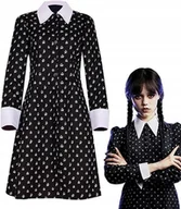Stroje karnawałowe - SUKIENKA WEDNESDAY ADDAMS PRZEBRANIE HALLOWEEN WZORKI STRÓJ KARNAWAŁOWY L - miniaturka - grafika 1