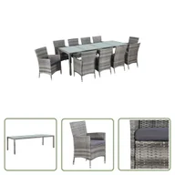 Meble ogrodowe - The Living Store 11-cz. zestaw mebli ogrodowych z poduszkami - rattan PE - szary - Ogrodowy Stół I Krzesła - miniaturka - grafika 1