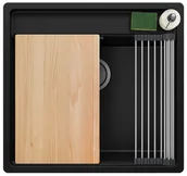 Zlewozmywaki - Primagran Zlewozmywak granitowy jednokomorowy Nablatowy bez ociekacza Czarny metalik Bergen 60 Low Cut Inset MB6KM-X0#N - miniaturka - grafika 1