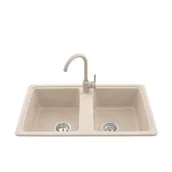 Zlewozmywaki z baterią - Zlewozmywak granitowy 2-komorowy LEMON z baterią piasek - miniaturka - grafika 1