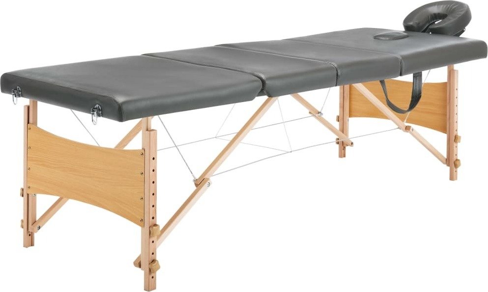 Stół do masażu 4-strefowy rama drewniana antracyt 186x68 cm
