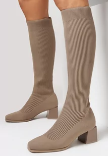 Ciemnobeżowe Kozaki z Elastyczną Cholewką Melaste - Kozaki damskie - miniaturka - grafika 1