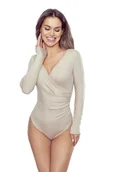 Body - Prążkowane body damskie z kopertowym dekoltem Cortina cappuccino XL - miniaturka - grafika 1