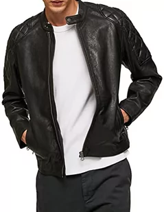 Pepe Jeans Męska kurtka skórzana Cooper, czarna, L, Czarny - Kurtki męskie - miniaturka - grafika 1