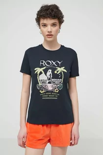 Koszulki sportowe damskie - Roxy t-shirt bawełniany damski kolor czarny ERJZT05699 - grafika 1