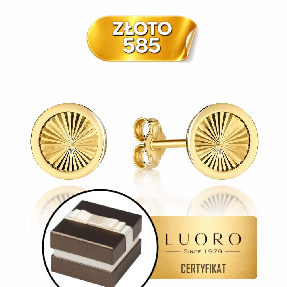 KOLCZYKI ZŁOTE 585 14K KÓŁECZKA DIAMENTOWANE SZTYFT 0,8 CM ELEGANCKIE