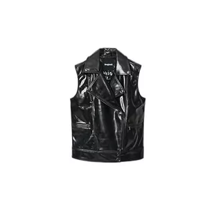 Desigual Damski płaszcz PU, czarny, M - Płaszcze damskie - miniaturka - grafika 1