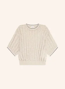 Brunello Cucinelli Dzianinowa Koszulka Z Lnu Z Cekinami beige - Moda i Uroda OUTLET - miniaturka - grafika 1