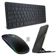 Zestawy myszka + klawiatura - Alogy Uniwersalna Klawiatura Bezprzewodowa Bluetooth Czarna + Myszka BT Cicha + Podstawka regulowana - miniaturka - grafika 1