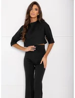 Komplety damskie - Elegancki komplet bluzka i dzwony ADIJA - czarny - miniaturka - grafika 1