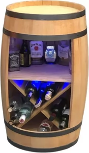 Drewniana beczka barek z półką na wino i oświetleniem LED RGB – 80cm - Kredensy - miniaturka - grafika 1