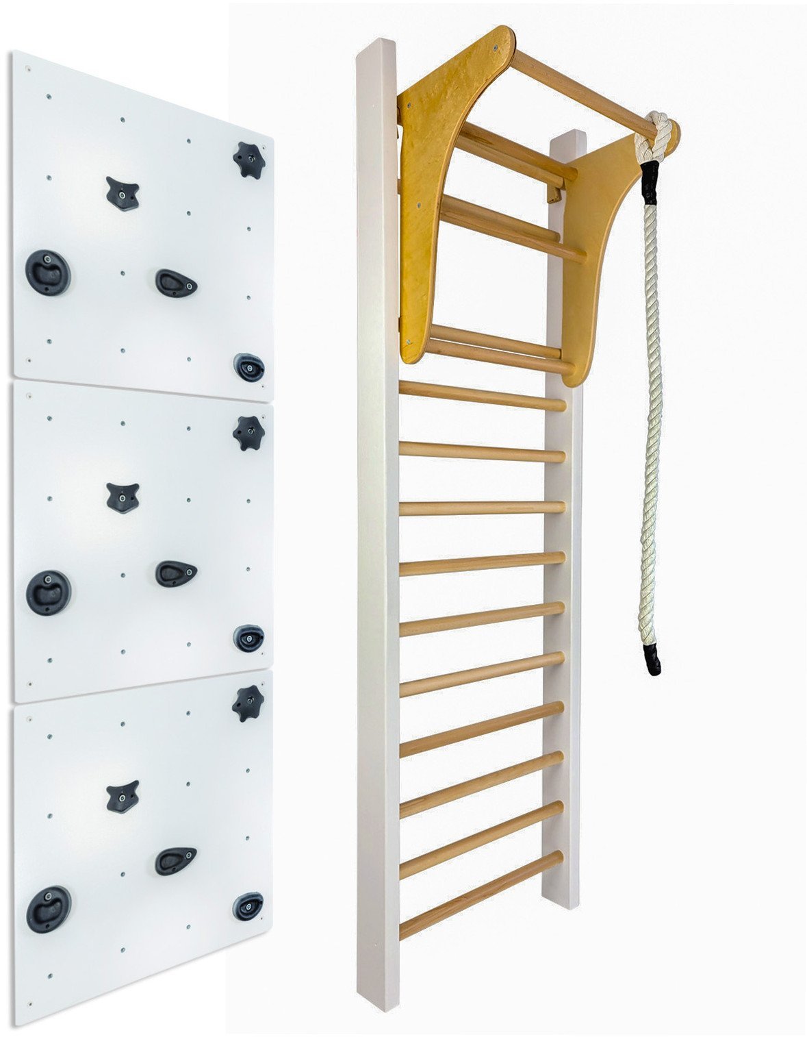 Interplastic Drabinka gimnastyczna LEON 250x80 biała + drążek + ścianka wspinaczkowa