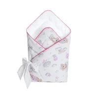 Rożki i beciki - ROŻEK NIEMOWLĘCY OTULACZ 75X75 cm BIAŁY Z ŚPIĄCYM MISIEM - miniaturka - grafika 1