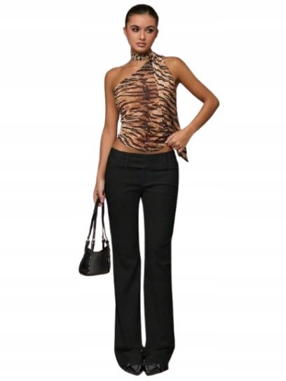 SHEIN CZARNE PROSTE ELEGANCKIE SPODNIE ZASZEWKI W WYSOKIM STANIE 36 1KD