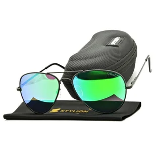 Zielone okulary przeciwsłoneczne pilotki z polaryzacją STP31A - Okulary korekcyjne, oprawki, szkła - miniaturka - grafika 1