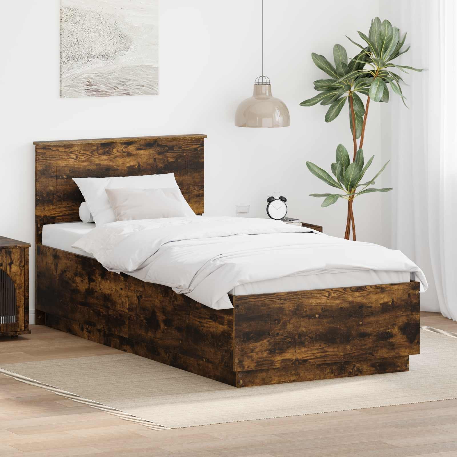vidaXL Ramka łóżka Dąb wędzony 70 x 190 cm Materiał drewnopochodny