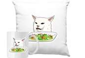 Gadżety dla niej i dla niego - ZESTAW PODUSZKA + KUBEK Kot Sałatka Meme Śmieszne Pomysł Na Prezent +IMIĘ - miniaturka - grafika 1