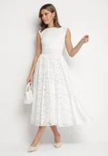 Sukienki - Biała Koronkowa Sukienka o Rozkloszowanym Kroju z Odkrytymi Plecami Nelamia - miniaturka - grafika 1