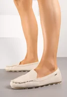 Mokasyny damskie - Beżowe Casualowe Mokasyny Zdobione Perforacją Follasea - miniaturka - grafika 1