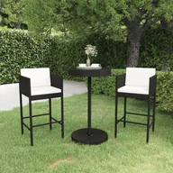 Pozostałe meble ogrodowe - vidaXL 3-cz zestaw mebli barowych z poduszkami rattan PE czarny 3094772 - miniaturka - grafika 1