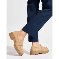 Mokasyny damskie - Goodin Beżowe damskie mokasyny zamszowe beżowy - miniaturka - grafika 1