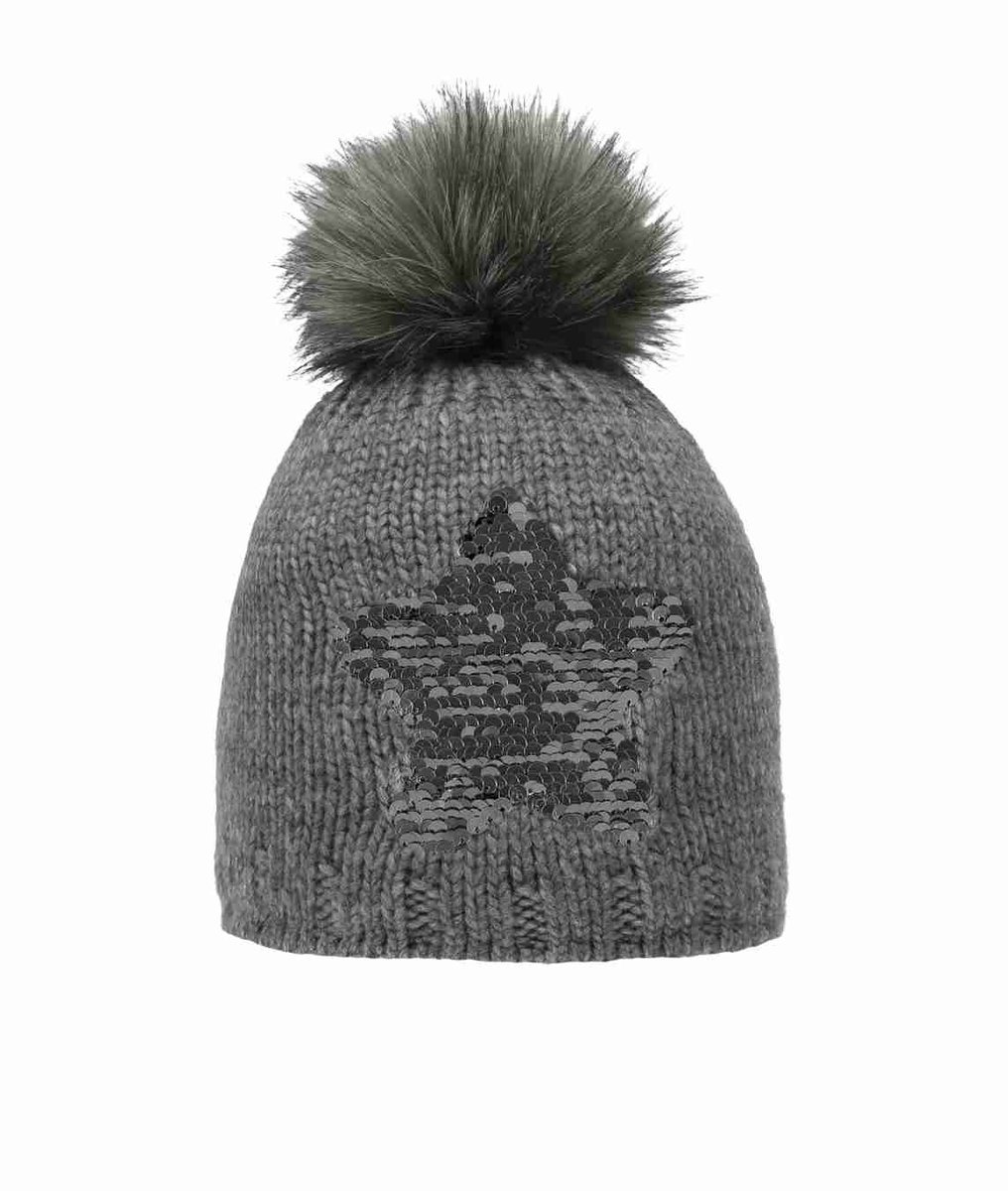 Czapka dziewczęca, szara, dwustronne cekiny, Döll