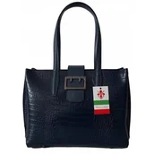 Torebki damskie - Duża włoska torba ,kuferek A4  skóra motyw krokodyla Vera Pelle , Granatowa  VP645BS - miniaturka - grafika 1