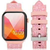 Etui i futerały do telefonów - Kingxbar Crystal Fabric Band pasek bransoletka do Watch 6 / SE / 5 / 4 / 3 / 2 (40mm / 38mm) silikonowy pasek kryształowa opaska różowy - miniaturka - grafika 1