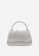 Torebki damskie - Srebrna Wieczorowa Torebka Zdobiona Cyrkoniami z Rączką i Łańcuszkiem Galorea - miniaturka - grafika 1