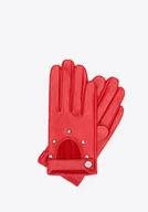 Rękawiczki - Damskie rękawiczki samochodowe skórzane z nitami czerwone - miniaturka - grafika 1